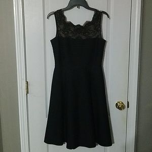 London Style Nights Black Lace Neck Dress - Size 6